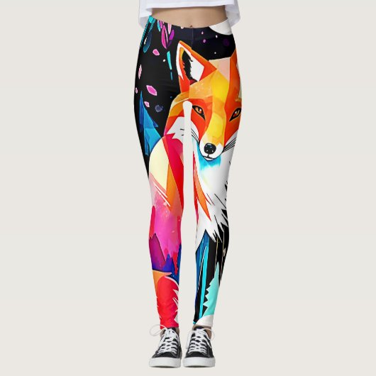 Farbenfrohe Fox Abstrakt Art Leggings (Vorderseite)