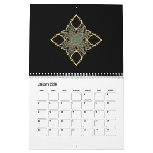 Farbenfrohe Fraktal Art Designs für zwölf Monate Kalender (Jan 2026)