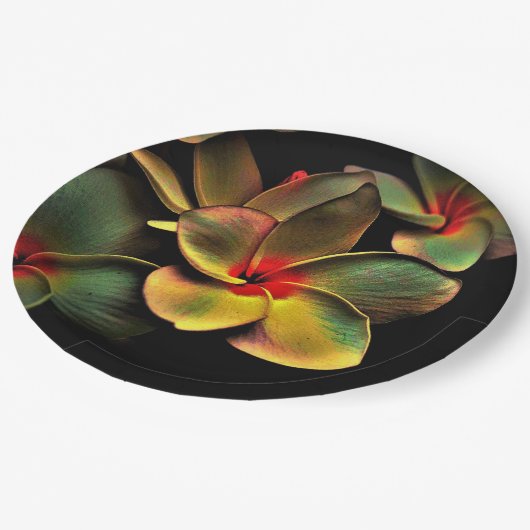 Farbenfrohe Frangipani Blume Paper Plate Pappteller (Schrägansicht)