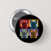 Farbenfrohe französische Bulldog-Pop Art Design fü Button (Vorne & Hinten)