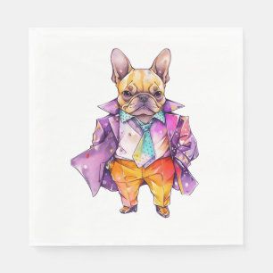 Farbenfrohe französische Bulldogge. Frenchie Serviette