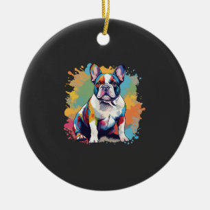 Farbenfrohe französische Bulldoggen-Kunst für Hund Keramik Ornament