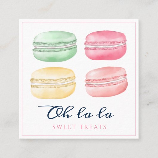 Farbenfrohe französische Macaron Bäckerei & Süßigk Quadratische Visitenkarte (Vorderseite)