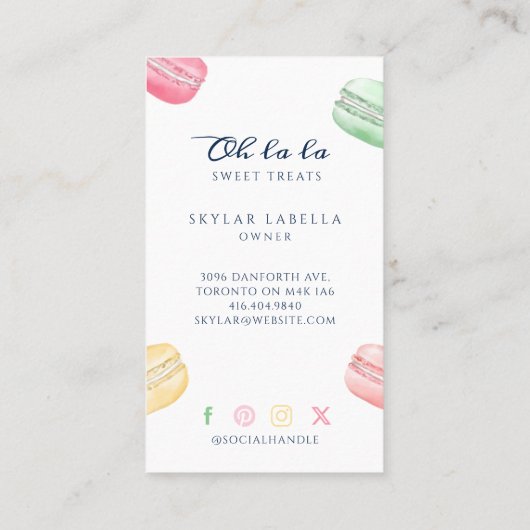 Farbenfrohe französische Macaron Bäckerei & Süßigk Visitenkarte (Rückseite)