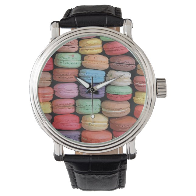 Farbenfrohe französische Macaron-Muster Armbanduhr (Vorderseite)
