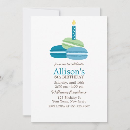 Farbenfrohe französische Macarons Einladung (Vorderseite)