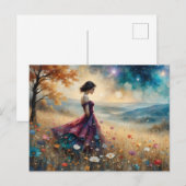 farbenfrohe Frau auf dem Hügel der Blume Postkarte (Vorne/Hinten)