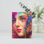 Farbenfrohe Frau in malerischer Postkarte (Stehend Vorderseite)