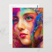 Farbenfrohe Frau in malerischer Postkarte (Vorne/Hinten)