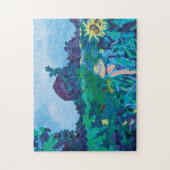 Farbenfrohe Frau in Sonnenblumen Puzzle (Vertikal)