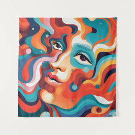 Farbenfrohe Frau Lebendige Spirale der Emotionen Wandteppich