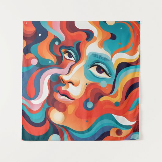 Farbenfrohe Frau Lebendige Spirale der Emotionen Wandteppich (Vorderseite)