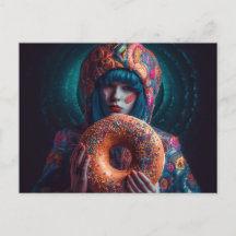 Farbenfrohe Frau mit Donut