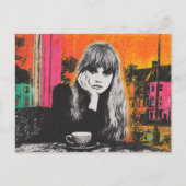 farbenfrohe Frau mit Kaffee Postkarte (Vorderseite)