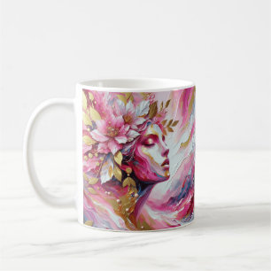 Farbenfrohe Frau rosa Gold Blätter Kaffee Tee Tass Kaffeetasse