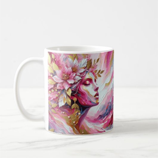 Farbenfrohe Frau rosa Gold Blätter Kaffee Tee Tass Kaffeetasse (Links)