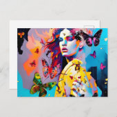 Farbenfrohe Frau und Schmetterlinge Postkarte (Vorne/Hinten)