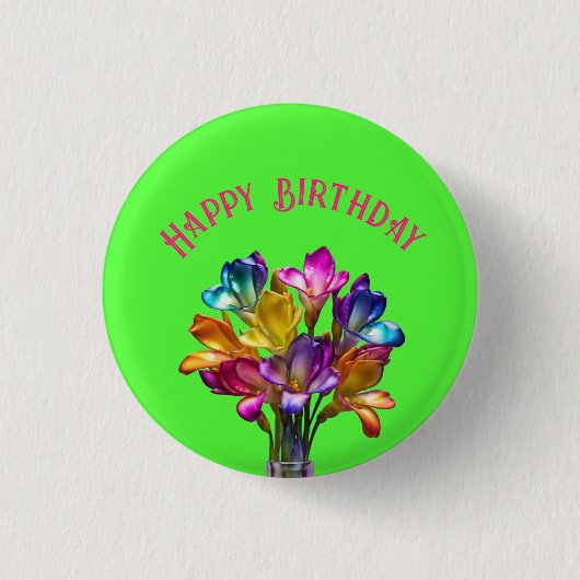 Farbenfrohe Freesia Floral Bouquet Button (Vorderseite)