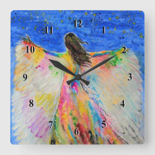 Farbenfrohe Freiheit - Aquarellmalerei Quadratische Wanduhr