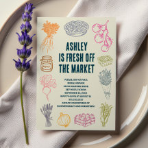 Farbenfrohe Fresh Off the Market Brautparty-Einlad