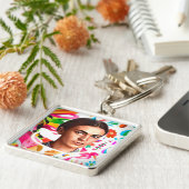 Farbenfrohe Frida Kahlo Cartoon Blume Muster Schlüsselanhänger (Seite)