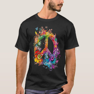 Farbenfrohe Friedenszeichen Blume Friedenstaubenwe T-Shirt