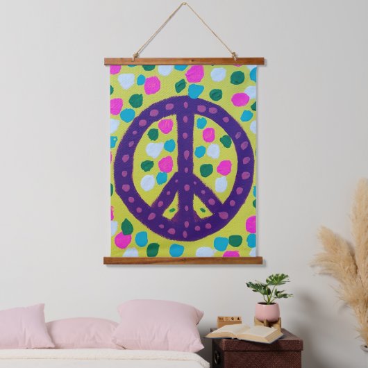 Farbenfrohe friedliche Signatur Akryllische Kunst Wandteppich Mit Holzrahmen (Schlafzimmer)