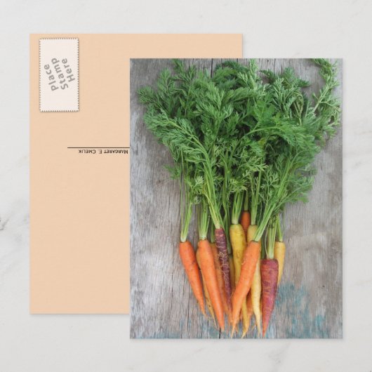 Farbenfrohe frische Babykarotten, gewitterter Holz Postkarte (Vorne/Hinten)