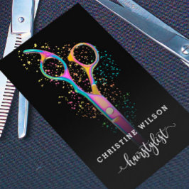 farbenfrohe Friseurschere auf schwarz Visitenkarte