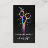 farbenfrohe Friseurschere auf schwarz Visitenkarte (Vorderseite)