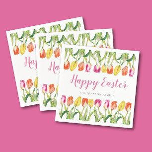 Farbenfrohe Frohe Ostern Florale Tulpe  Serviette