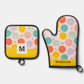 Farbenfrohe, fröhliche Gesichtspflege Ofenhandschuh & Topflappen-Set (Vorderseite)