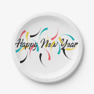 Farbenfrohe, fröhliche Gestaltung von "Happy New  Pappteller
