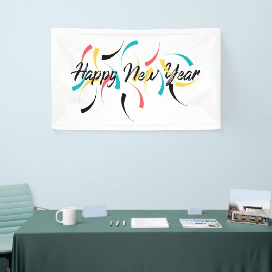 Farbenfrohe, fröhliche Gestaltung von "Happy New Y Banner (Messeveranstaltung)