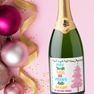 Farbenfrohe Fröhliche Helle Rosa Weihnachtsfeier B Schaumweinetikett