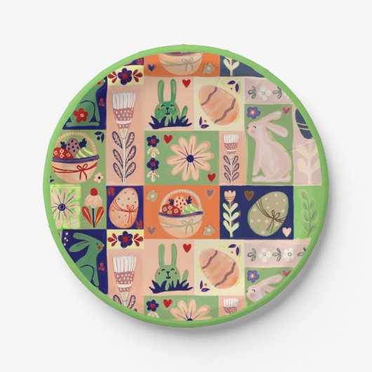 Farbenfrohe, fröhliche rosa grüne Sonne Pappteller (Vorderseite)