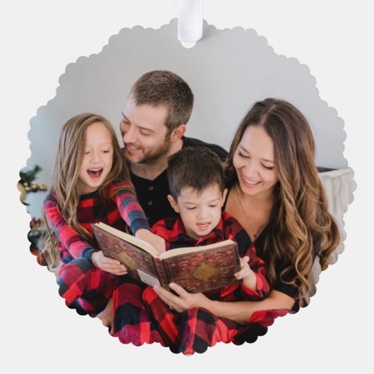 Farbenfrohe, fröhliche Weihnachtsfamilie Foto Ornament Karte (Rückseite)