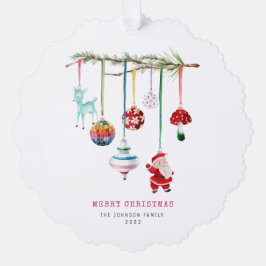 Farbenfrohe, fröhliche Weihnachtsfamilie Foto Ornament Karte