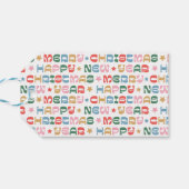 Farbenfrohe, fröhliche Weihnachtsmarke Geschenkanhänger (Rückseite Horizontal)