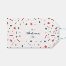 Farbenfrohe, fröhliche Weihnachtsmarke Geschenkanhänger