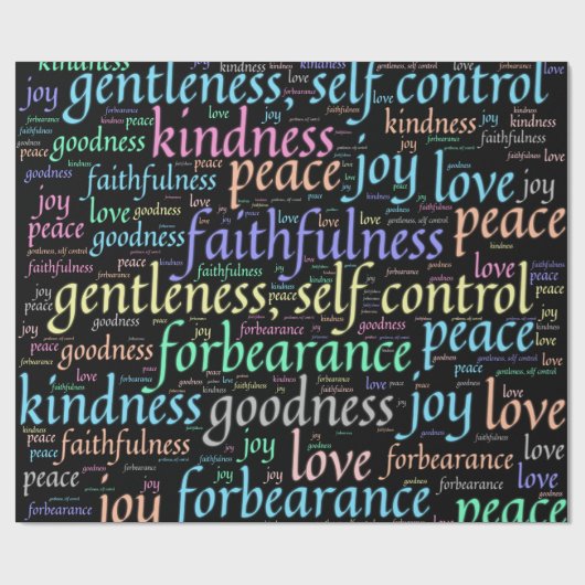 Farbenfrohe Frucht des Geistes in Word Cloud Geschenkpapier (Flach)