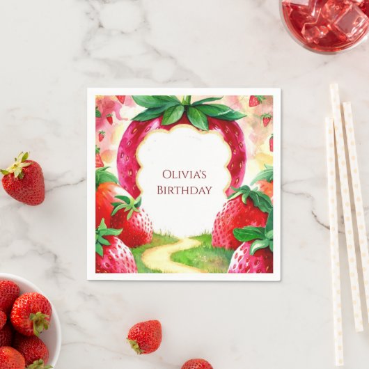 Farbenfrohe Frucht Erdbeere Geburtstag Serviette (Beispiel)