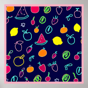 Farbenfrohe Frucht Fantasia Design Poster