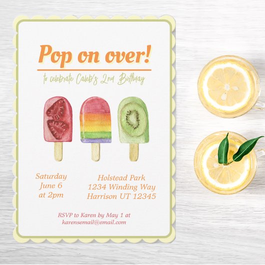 Farbenfrohe Frucht Popsicle Sommer Geburtstag Einladung