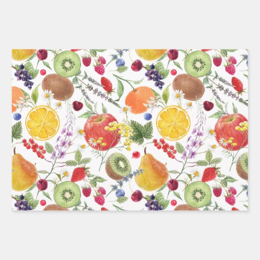 Farbenfrohe Frucht und Kräutermuster Geschenkpapier Set (Vorderseite 3)