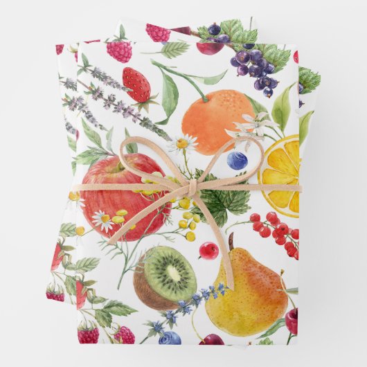 Farbenfrohe Frucht und Kräutermuster Geschenkpapier Set (Beispiel)