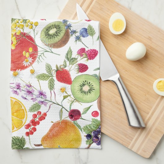 Farbenfrohe Frucht und Kräutermuster Geschirrtuch (Viertel Falte)
