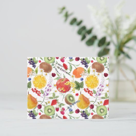 Farbenfrohe Frucht und Kräutermuster Postkarte (Stehend Vorderseite)