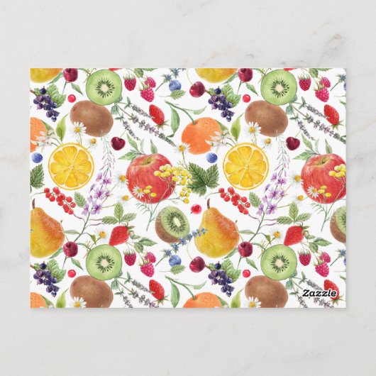 Farbenfrohe Frucht und Kräutermuster Postkarte (Rückseite)