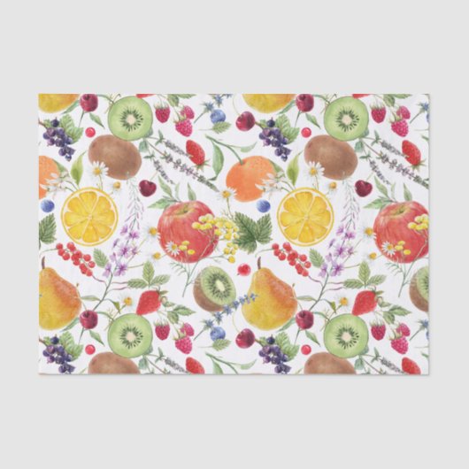 Farbenfrohe Frucht und Kräutermuster Seidenpapier (Vorderseite)